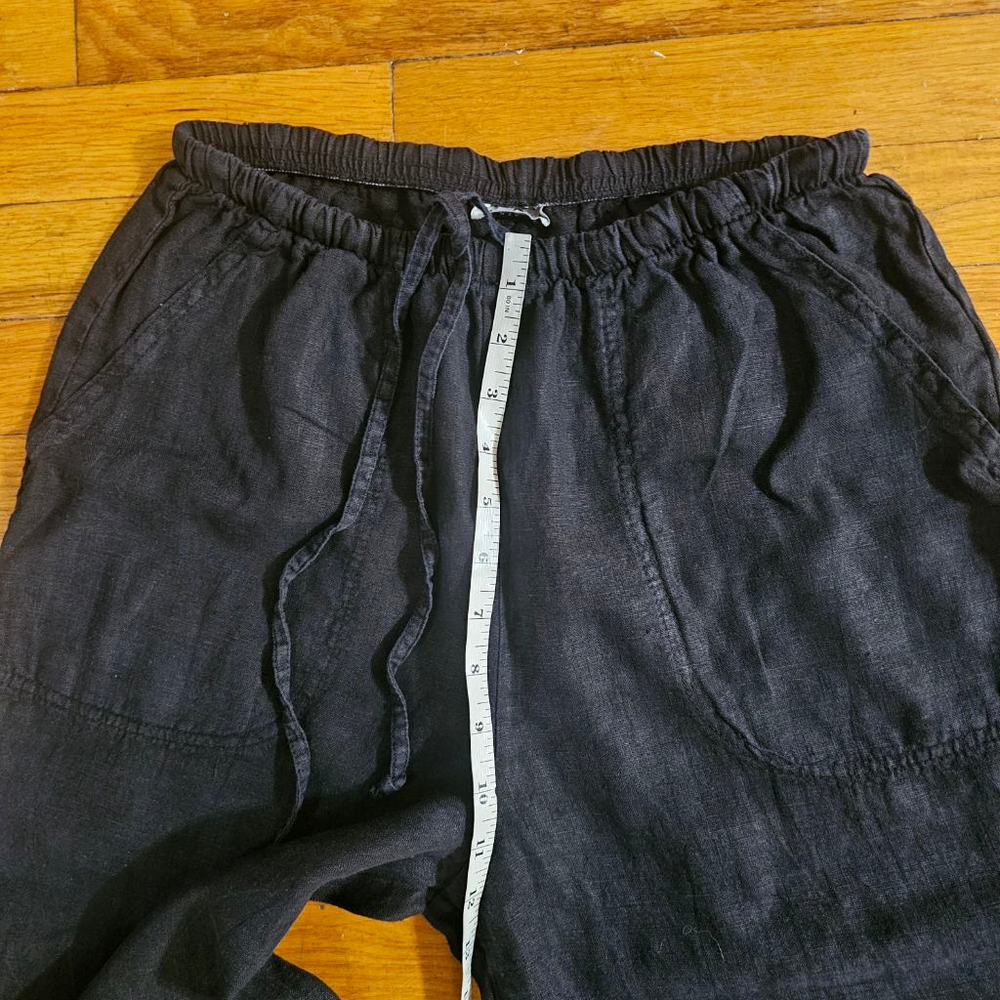 Match Point S.A. Black Linen Cropped Drawstring Pants Size Small - Picture 6 of 9